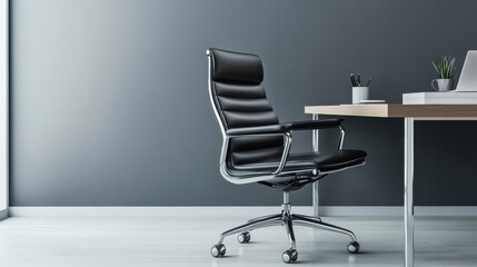 Poster - A Modern Black Office Chair Is Situated Near a Desk
