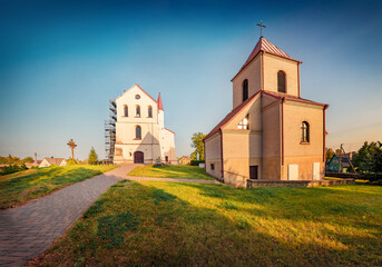 Wall Mural - attractive morning view of catholic simno svc. church of the assumption of the virgin mary. beautifu