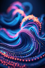 Poster - colorful abstract wave pattern with glowing dots on a dark background showcases digital design in mo