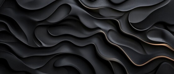Poster - black wavy background with gold lines and photo placeholder for design projects and presentations