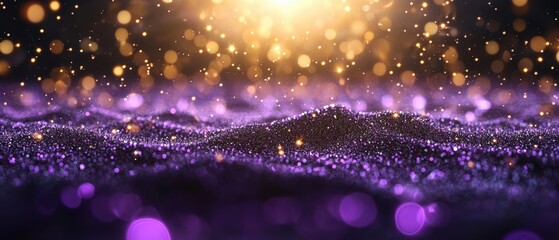 Poster - Purple glitter background with bokeh lights creating a sparkling and festive atmosphere for photography