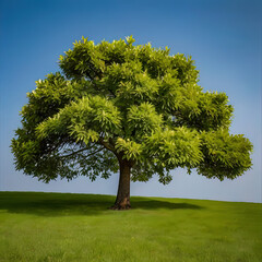 Wall Mural - tree garden park with sky background, realistic tree with green leaf stand alone with beautiful ligh