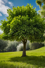 Wall Mural - tree garden park with sky background, realistic tree with green leaf stand alone with beautiful ligh