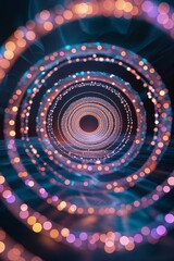 Poster - colorful spirals of light create a mesmerizing tunnel effect using bright orbs in a dark background