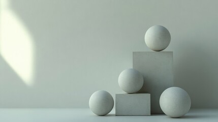 Poster - Geometric Shapes Composed Against a Light Grey Backdrop