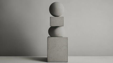 Poster - Simple geometric shapes of concrete stacked against neutral background