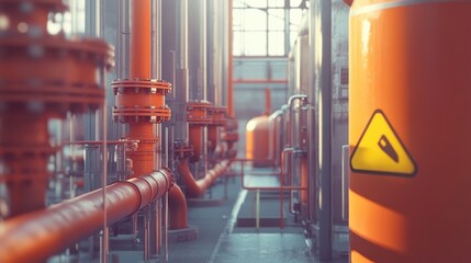 Poster - Industrial pipes and pipelines are featured in this building scene