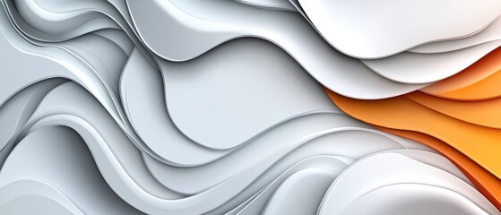 Fototapete - Abstract background design featuring white and orange flowing waves with a subtle photographic element