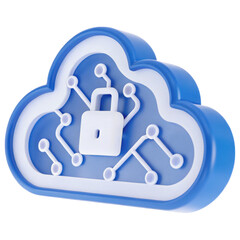 Leinwandbilder - A stylized blue cloud icon featuring a padlock and network connections, symbolizing cloud security and data protection.