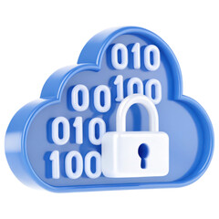 Leinwandbilder - A blue cloud shape featuring binary code and a padlock, symbolizing cloud security and data protection.