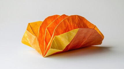 Poster - Folded Paper Sculpture Displaying Yellow and Orange Hues on a White Background