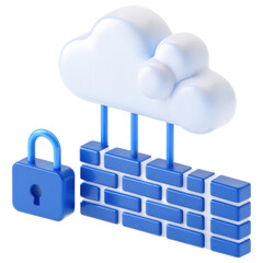 Fototapete - A stylized cloud icon with a lock and a brick wall, symbolizing cloud security and protection.