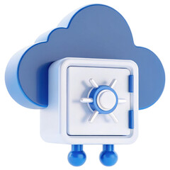 Leinwandbilder - A stylized blue cloud combined with a secure safe, symbolizing digital storage and security.