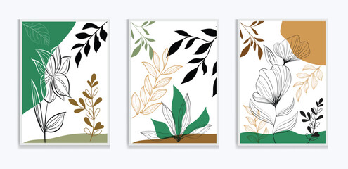Wall Mural - abstract botanical wall art prints sun moon poster. contemporary minimalist backgrounds modern boho 
