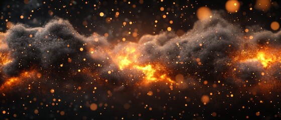 Poster - Dark background with orange and yellow lights creating a vibrant photo display effect