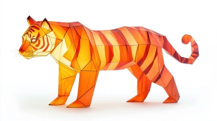 Canvas Print - A decorative orange and gold tiger figure stands on a white background