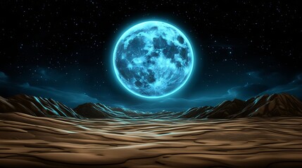 Poster - Pixelated Desert Landscape With Glowing Blue Moon