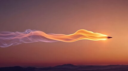 Poster - Pixelated Light Streak Across Orange Sunset Sky