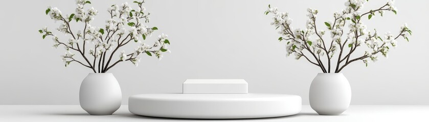 Poster - Two vases filled with colorful flowers displayed on a wooden table in a bright indoor setting