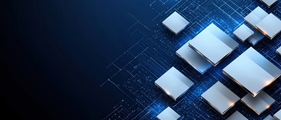 Poster - Abstract technology background featuring 3d cubes interconnected by lines in a futuristic design