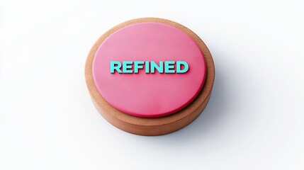 Poster - Round Textured Object with Pink Circle and Teal Word Refined