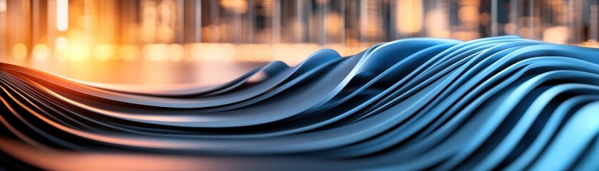 Poster - Row of blue and orange wavy lines creating a visually appealing abstract background design