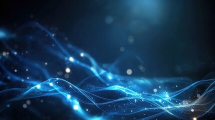 Fototapete - Abstract blue background with glowing lights and a blurred photo overlay for creative design projects