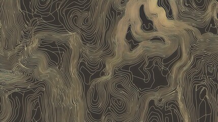 Aufkleber - Abstract topographic lines in golden hues on a dark background, creating a modern art effect