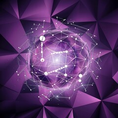 Poster - Abstract geometric purple polygonal background molecule and communication connected lines with dots concept of the science chemistry biology medicine technology