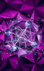 Poster - Abstract geometric purple polygonal background molecule and communication connected lines with dots concept of the science chemistry biology medicine technology
