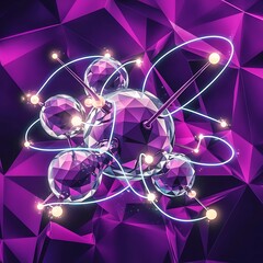Poster - Abstract geometric purple polygonal background molecule and communication connected lines with dots concept of the science chemistry biology medicine technology
