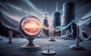 Poster - Technology abstract futuristic science background for internet business big data concept