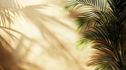 Aufkleber - Soft shadows painted by palm leaves gently stretch across a warm light surface, evoking a sense of peaceful relaxation as sunlight filters through greenery on a serene afternoon