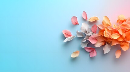 Poster - Ethereal and captivating composition of floating floral petals in soft pastel tones set against a luxurious gradient background with a smooth empty center  The delicate