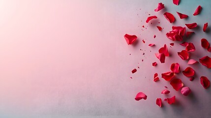 Poster - Ethereal Floating Rose Petals Drifting Across a Serene Soft Pink Background Creating a Romantic and Tranquil Atmosphere