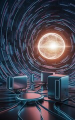 Poster - Technology abstract futuristic science background for internet business big data concept