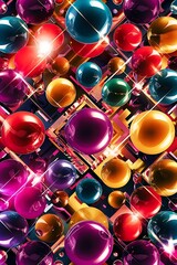 Poster - Colorful shiny and glossy circles abstract composition with light and shadow effects geometric vector abstract background