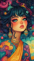 Wall Mural - cosmic dreams a whimsical portrait of a woman adorned with celestial motifs