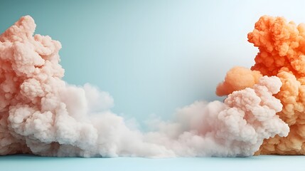 Poster - Ethereal pastel cloud like shapes softly merging from the edges creating a dreamy serene and soothing atmosphere with a gentle white space in the center  This abstract