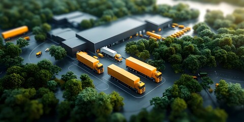 Poster - Expansive aerial perspective showcasing an integrated transportation hub featuring a harmonious blend of trucks trains cargo vessels and aircraft in constant motion