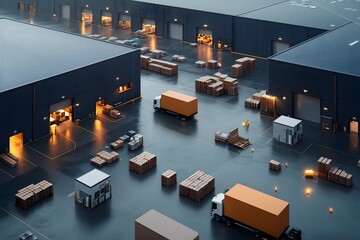 Poster - Expansive futuristic logistics center with interconnected IoT devices and distributed ledger technologies enabling seamless automation real time data analytics