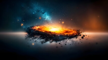 Poster - Expansive galactic nebula stretching across the cosmic void with fiery bursts of energy and light illuminating the surrounding space  A captivating and cosmic scene