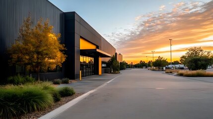 Poster - Expansive logistics park with modern warehouses distribution centers and transportation hubs that seamlessly integrate to drive global logistics  Industrial architecture features clean lines