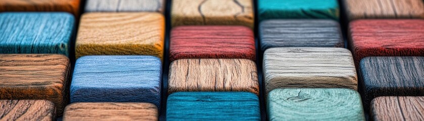 Poster - Close up view of a colorful wooden table surface with various patterns and textures