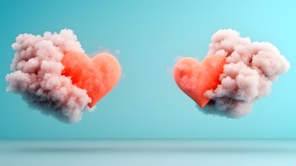 Poster - Floating heart shaped clouds in a soft pastel sky with a smooth empty center  This surreal dreamlike image evokes a sense of romance wonder and tranquility  The vibrant colors and ethereal