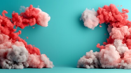 Poster - Floating heart shaped clouds on both sides of a soft pastel sky background creating a smooth empty center with a contemporary whimsical and romantic aesthetic