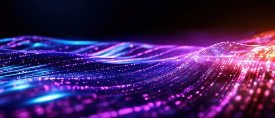 Fototapete - Abstract technology background with glowing lines and dots illustrating digital connectivity and innovation