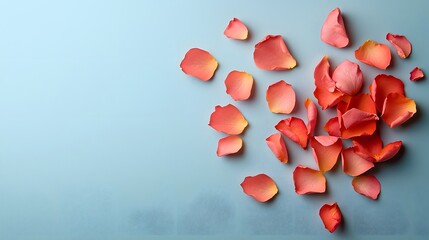 Poster - Floating rose petals drifting gently from the edges against a dreamy soft pink background with an empty centered space creating a romantic serene and minimalist composition