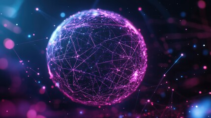 Poster - Sphere with connected lines and dots representing a network structure and technology concept