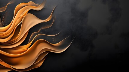 Poster - Flowing golden metallic waves elegantly cascading from both sides creating a mesmerizing and captivating minimalist design against a dark background  The shiny